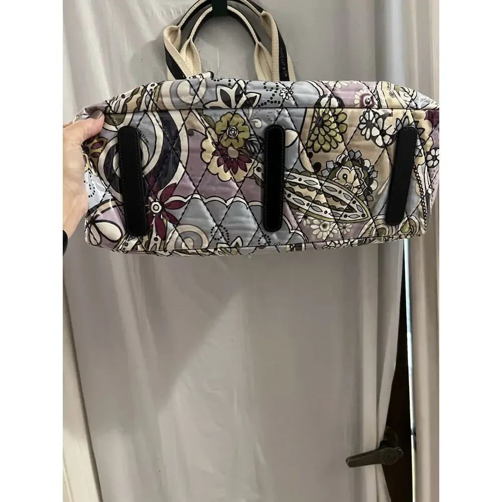 Brighton Blue Purple Floral Paisley Quilted Vinyl Covered Tote Bag 17x10x6 - Picture 3 of 16